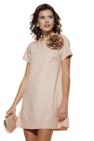 Fofy Rochie eleganta din stofa premium in carouri roz cu roz fundita la spate...