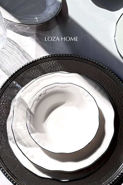 LOZA HOME RELİEF PLATİN | 24 PARÇA | 6 KİŞİLİK | YEMEK TAKIMI | PLATİN