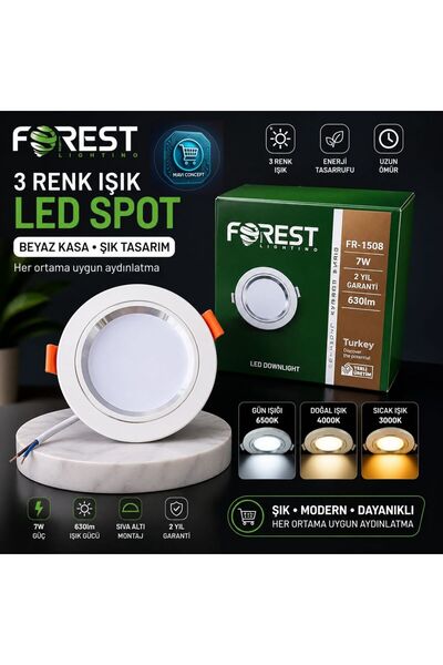 Forest LED Spot 7W 3 Renk Sıva Altı Tavan Spotu Salon Mutfak Banyo Aydınlatma...