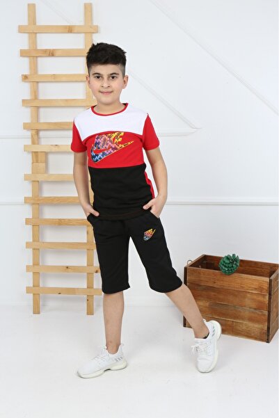 MAVİ BONCUKK Children's Summer Shorts Set Cotton Printed Shorts T-Shirt