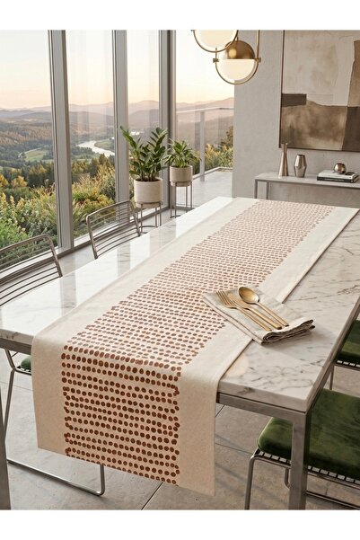 megi concept Masa Runner 40x140 cm Kahverengi Noktalı Kalın Kumaş Dekoratif S...