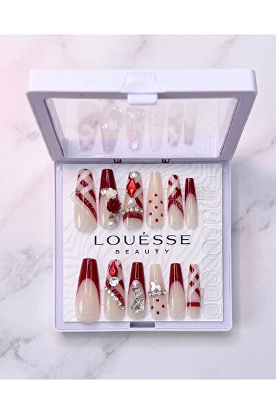 Louesse Beauty Louésse Cherry Romance Glam Takma Tırnak 12’li – Kırmızı Desen...