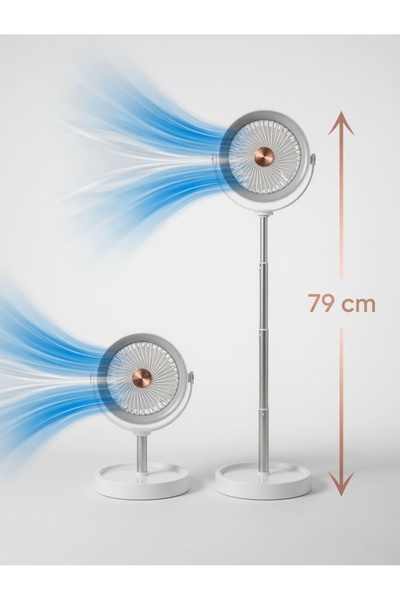 Sezy Teleskopik Ayaklı Hem Masaüstü Hem Dikey 79 CM Şarjlı 3 Kademeli Fan Van...