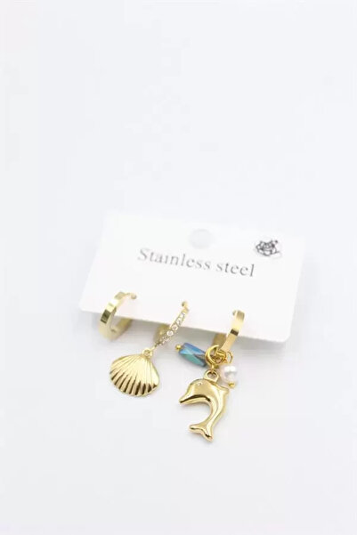 Generic Brand Triple steel hoop earrings - gold