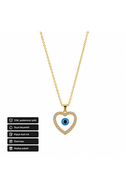 HER ŞEY NOTA www.herseynota.com Heart Evil Eye Beaded Women's Necklace 316L S...