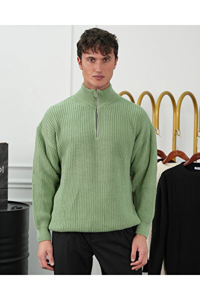 MODEFENDİ Knitted Pattern Zipper Detailed Oversize Sweater