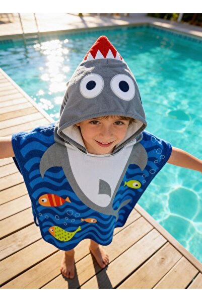 mirkidsclub Unisex Çocuk Panço Havlu Kapüşonlu Plaj & Banyo Havlusu %100 Pamu...