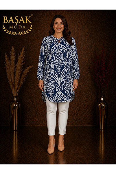 MK MODA BAŞAK Moda Başak 100% Cotton Woven Patterned Tunic Comfortable Cut Pl...
