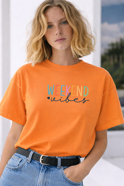 ArtYus Μπλουζάκι Weekend Vibes με στάμπα κειμένου, Unisex Oversize – Βαμβακερ...