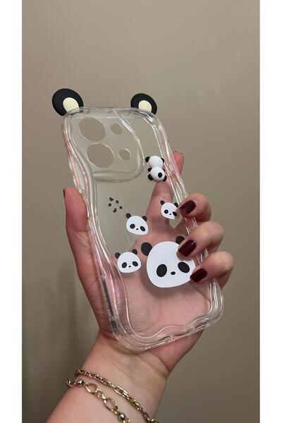 TechTrove Redmi 15C İçin Uyumlu 3D Kulaklı Sevimli Panda Figürlü Şeffaf Telef...