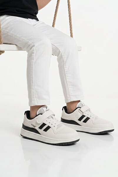 Cool White Black Velcro Boys' Sneakers