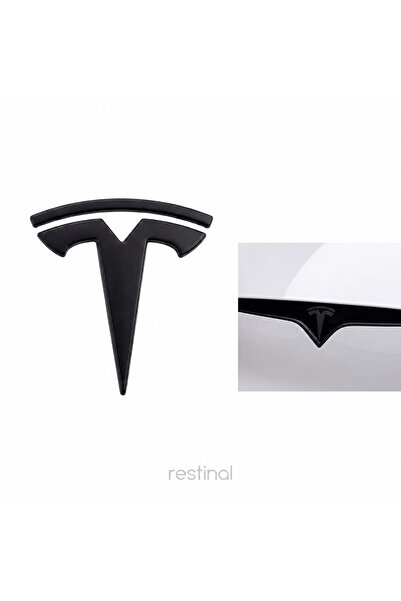 restinal Tesla T Ön Orta Panjur Arması Siyah Metal Yapışkanlı Kaput Bagaj Log...