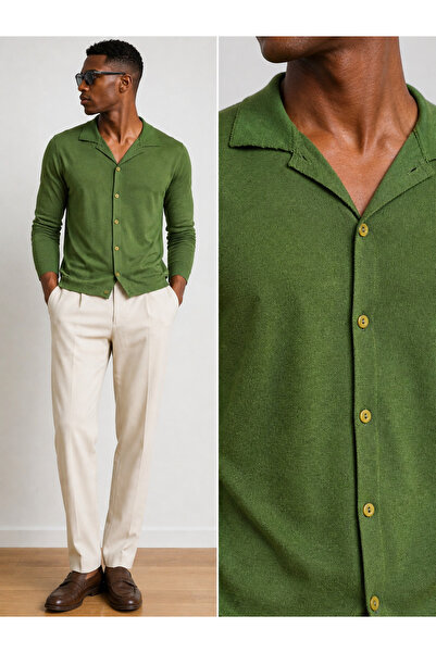 Erkek İnce Triko Gömlek Yaka Düğmeli Hırka Modern Slim Fit Yazlık Şık- Triko