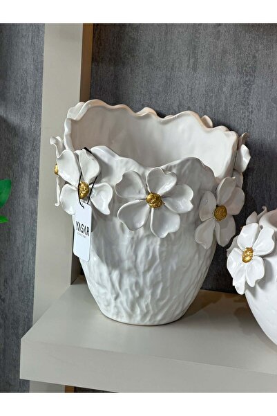 YASAR CONCEPT Florina Çiçek Detaylı Porselen Vazo