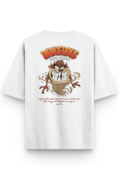 Overoz Women's / Men's Semi Oversize T-Shirt Monster Back Print White T-Shirt...
