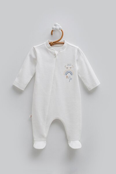 Caramell Erkek Bebek Gökkuşağı Araba Baskı Patikli Tulum 0-9 Ay EKRU