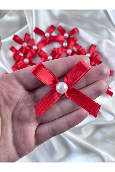 EvremStore 25 Adet Kırmızı İncili Mini Kurdele Fiyonk - Nikah Şekeri ve Davet...