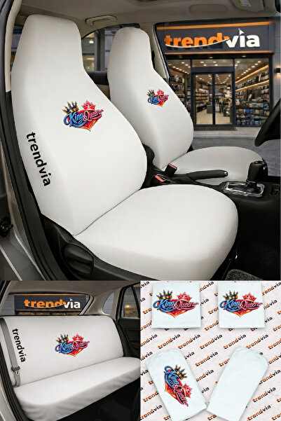 trivexa King & Queen Logo Car Seat Cover Front Rear Set – Combed Cotton Lycra...