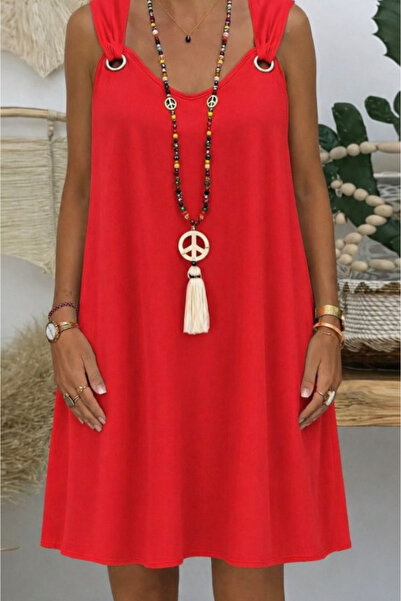 Kokosh moda Women's Strappy Eyelet Detailed V-Neck Aerobin Dress