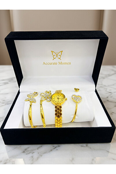 SEEKING2001 Women's Watch Set with Gold Bracelets and Crystal Accents - Elega...