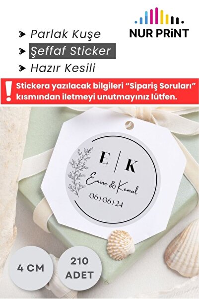 Nur Print Kişiye Özel Şeffaf Sticker, Düğün, Nişan, Kına, Yapışkanlı Sticker,...