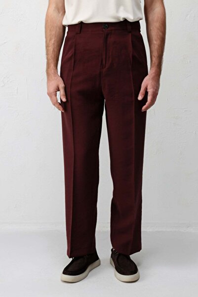 Antioch Bordo Pileli Relaxed Fit Erkek Pantolon