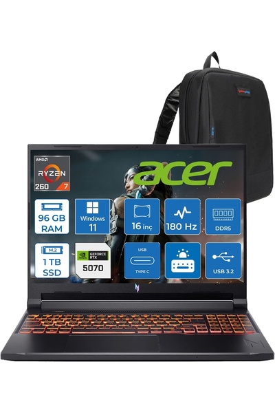 ACER Nitro V 16S Aı Amd Ryzen™ 7 260 96GB Ddr5 1tb SSD 8GB/RTX5070 95W 16"qhd...