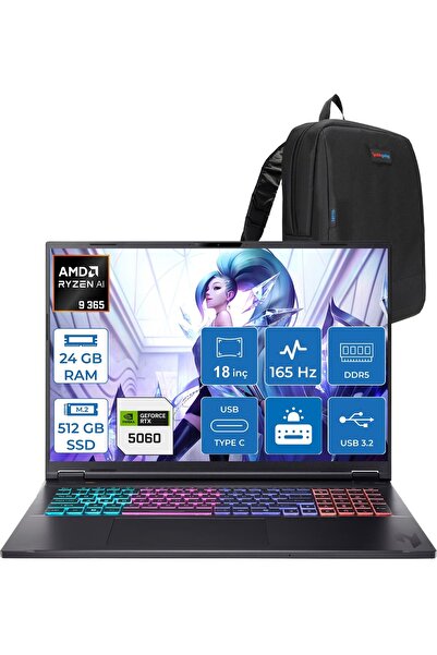 ACER Nitro 18 Aı Amd AN18-AMD Ryzen™ Aı 9 365 24GB Ddr5 512GB SSD 8GB/RTX5060...