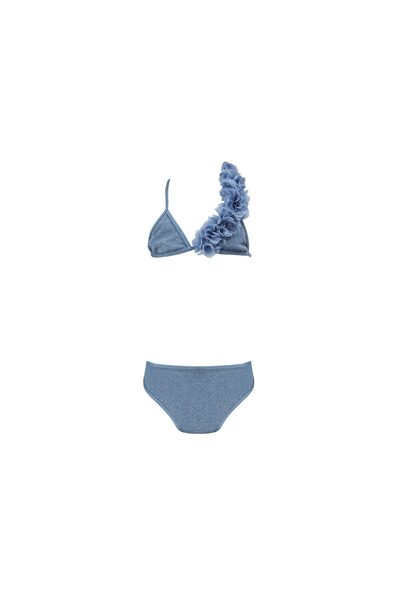 Lovekini Beachwear Lola Blue Kids Bikini With Chiffon Flowers Details