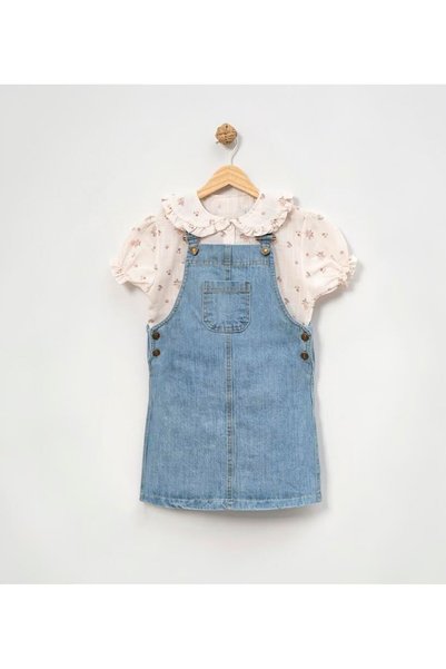 Aymini kids Girls' Trendy Denim Jacket and Flower Printed Shirt