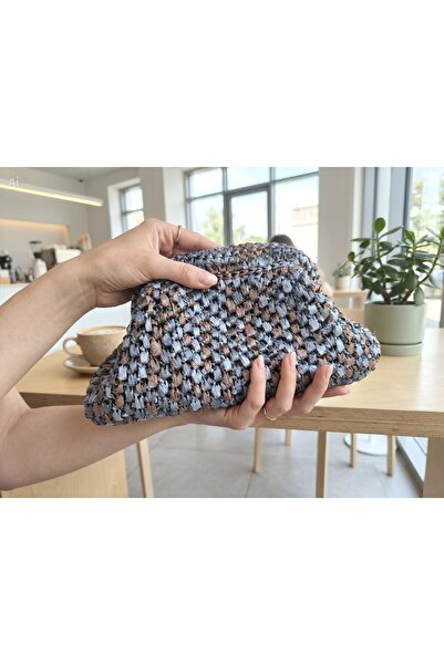 Meya design El Yapımı Kağıt İp Rafya Clutch Çanta - 15x19 cm
