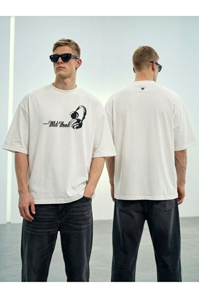 Wild Wood "Audio Rhythms" Kulaklık Kabaran Baskılı Premium Oversize T-shirt