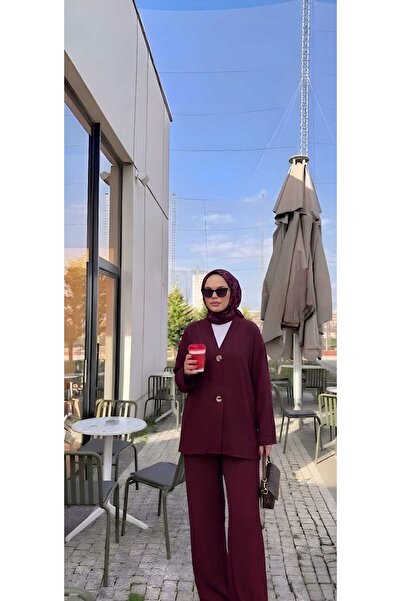 Bluezade Kadın V Yaka Rahat Kesim Düğmeli Alt-Üst Takım