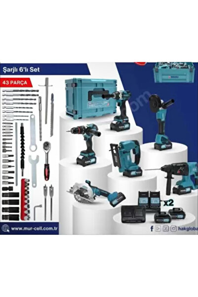 MAXPLUS Şarjlı 6'lı Kombo Set - 43 Parça Profesyonel El Aletleri Takımı (Çift...