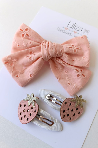 Liliza Accessories Somon Fisto Klips ve 2li Çilek Çıtçıt Toka Seti