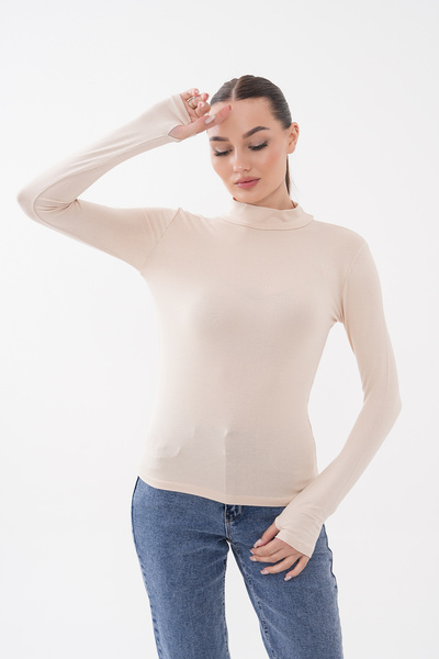 de zuzuu fashion Kadın Parmak Detaylı Yarım Balıkçı Yaka Likralı Penye Body