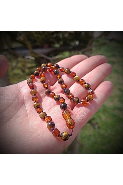 Doğal Tasarım Baby Amber Necklace Tiger's Eye – 100% Natural Baltic Amber Too...