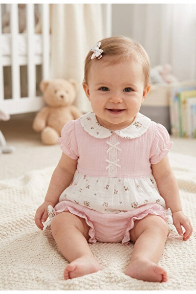Kız Bebek Bebe Yaka ve Şortlu İkili Takım