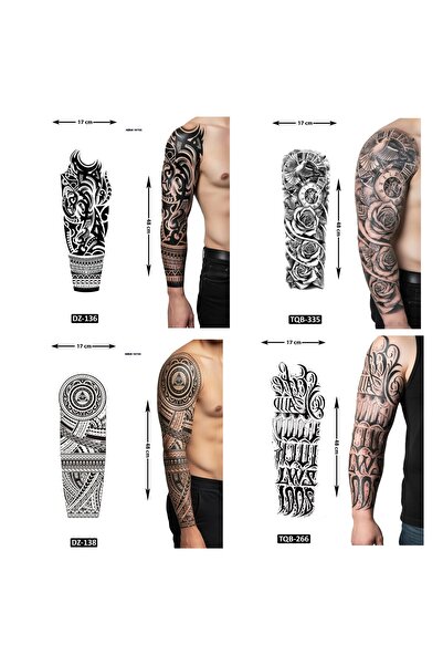 Airbrush Tattoo Maori Tribal 4 Adet Birden Tam Kol Kaplama 1 Hafta Kalıcı Geç...