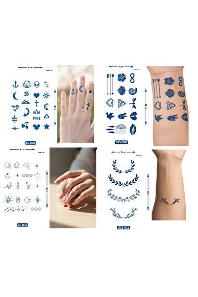 Airbrush Tattoo Summer Tarz 4 Adet Birden Yarı Kalıcı Minimal Parmak ve El Üs...