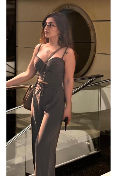 Derya Akyol Özel Tasarım Modal Kumaş İpeksi Dokulu Kahverengi Alt Üst Takım