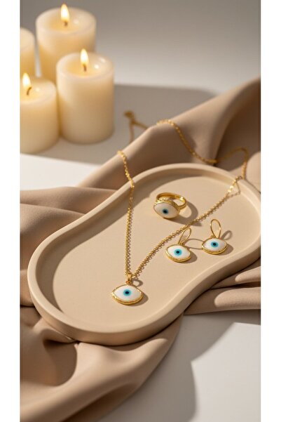 SR Jewelry Box Nazar Boncuğu Detaylı 3’lü Takı Seti – Kolye, Küpe & Yüzük