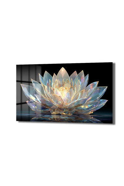 GLAZELLA Işıltılı Kristal Lotus Cam Tablo - Modern Duvar Sanatı