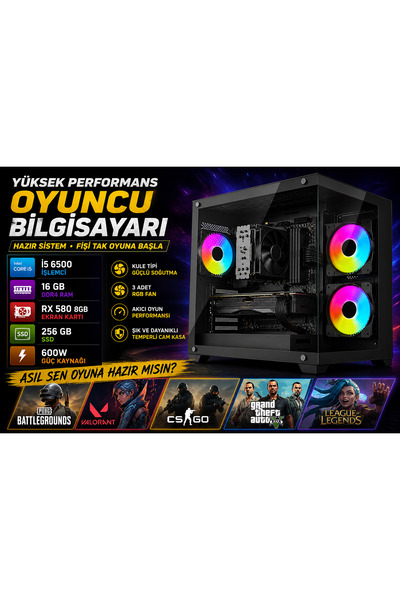 AKTUF Strong Oyuncu Bilgisayarı i5 6500 16GB RAM 256GB SSD RX580 8 GB Ekran K...