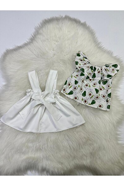 Moda Lina Baby Kız Çocuk 2’li Takım Ayarlanabilir Askılı Beyaz Renk Salopet &...