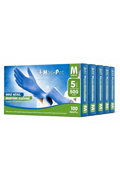 Has-Pet Nitril Mavi Pudrasız Eldiven Medium 100'lü x5'li Ekonomik Paket