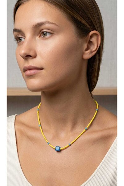 URBAN BOLD Yellow Sand Evil Eye Bead Necklace