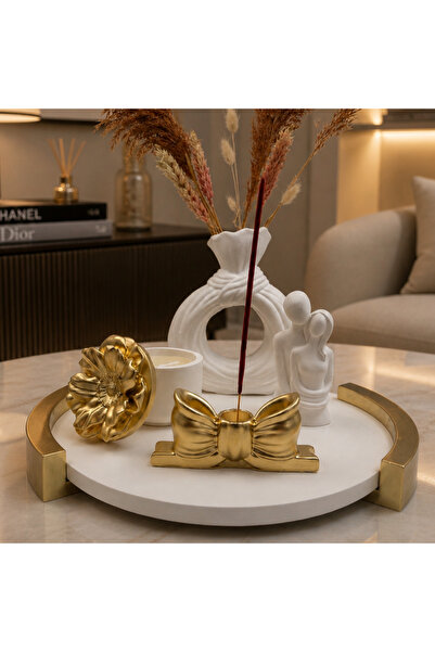 CAZZEX HOME DEKORATİF GOLD KENARLI PREMİUM MODERN 5 PARÇA MUMLUK VE TÜTSÜLÜK ...
