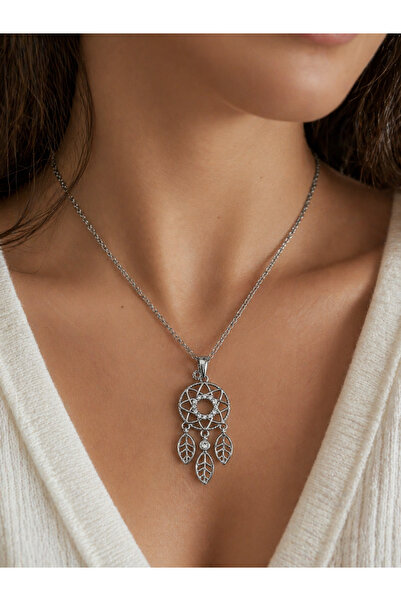 HER ŞEY NOTA www.herseynota.com قلادة نسائية من Dream Catcher باللون الفضي بت...