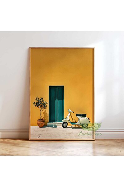 NinaStore İtalyan Duvar Sanatı Baskısı - Vespa ve Limon Ağacı Posteri - Sarı ...